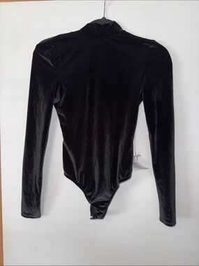 ASOS Black Velvet Long-Sleeve Mock Neck Bodysuit